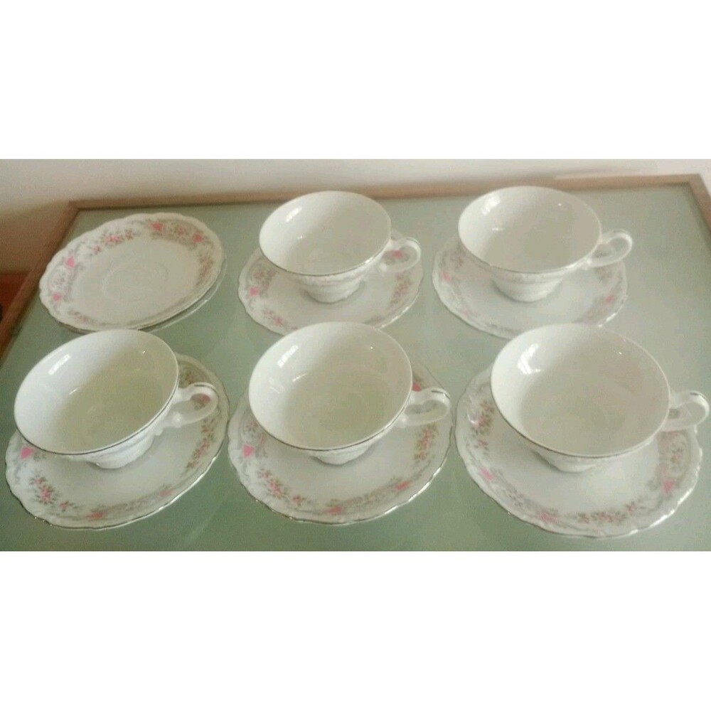 Vintage Style House Pompadour Fine China 12 Pc Set Floral Design Dishes Kitchen